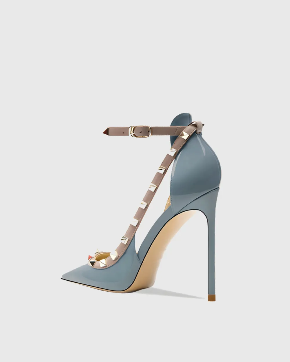 Rivet Embellished Strap Cutout Pumps in Blue