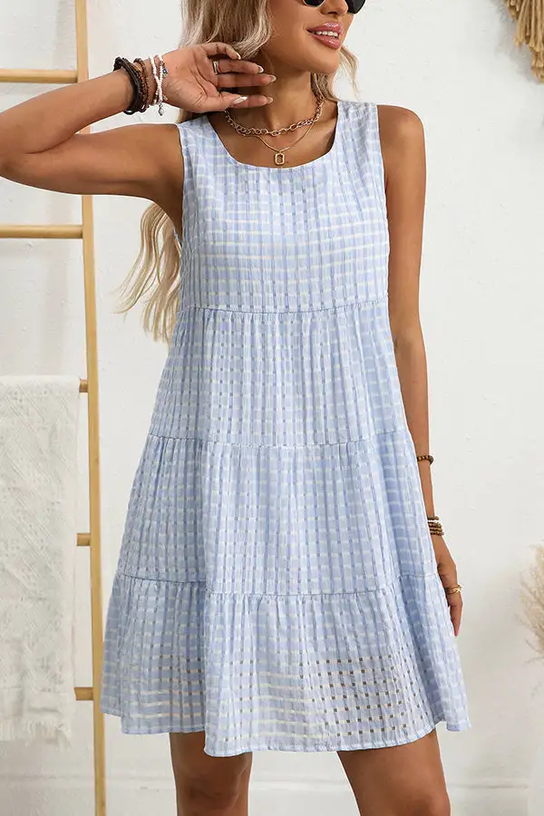 Plaid Print Sleeveless Casual Mini Dress