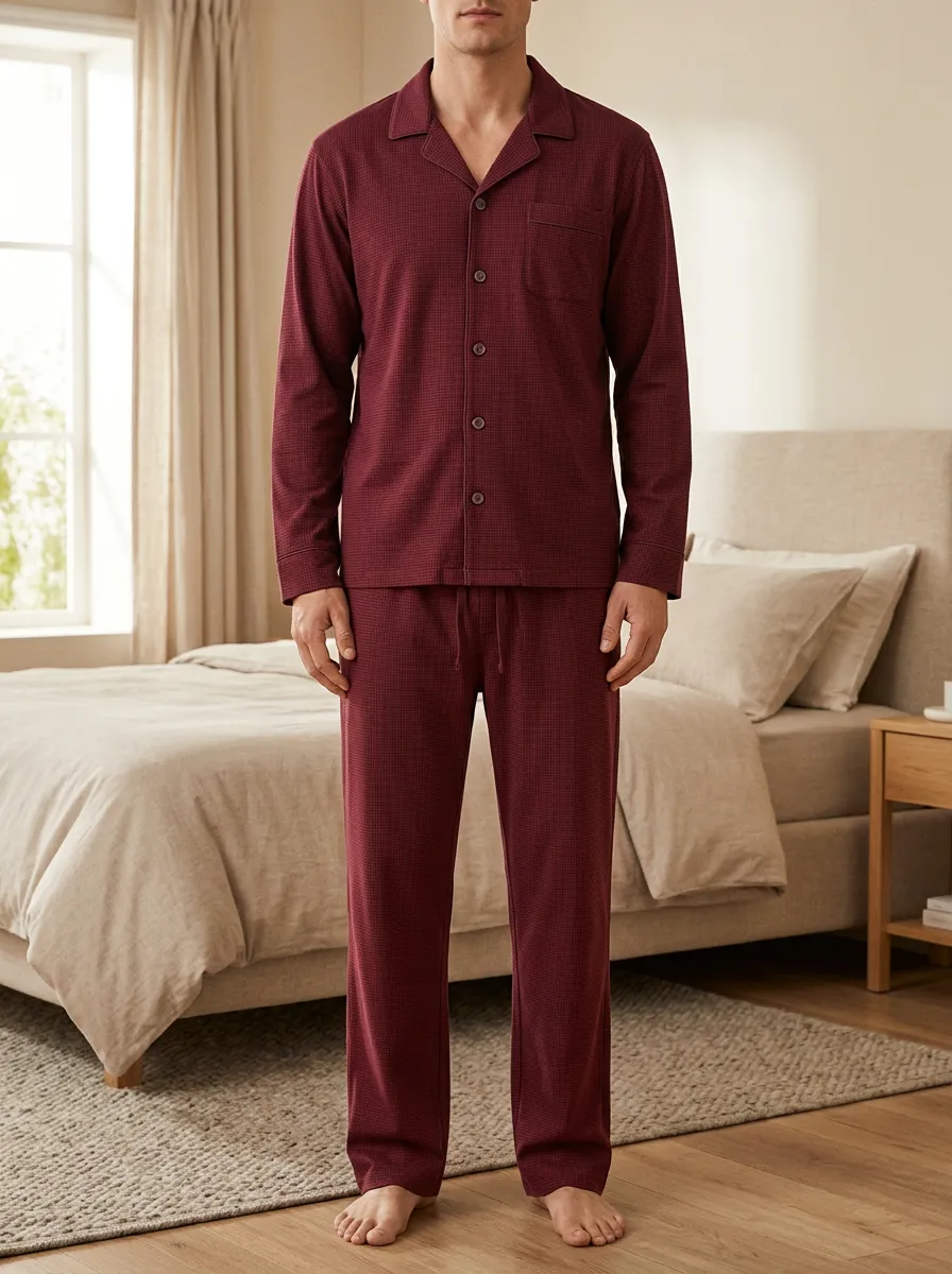 Button-Down Waffle-Texture Men's Pajama Set