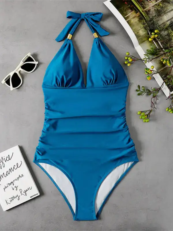 Modest Halter Backless One Piece Swimsuit