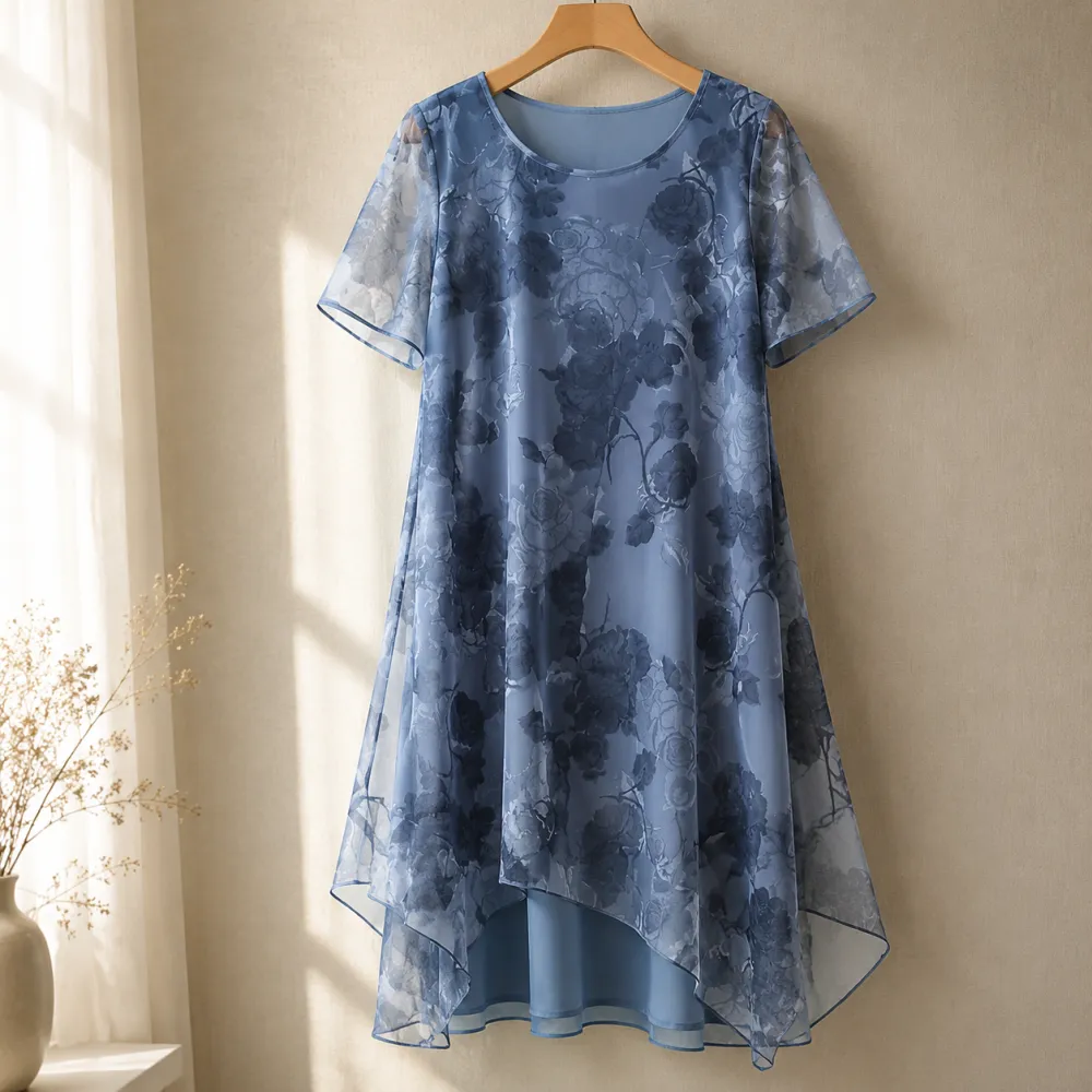 Layered Floral Chiffon Midi Dress