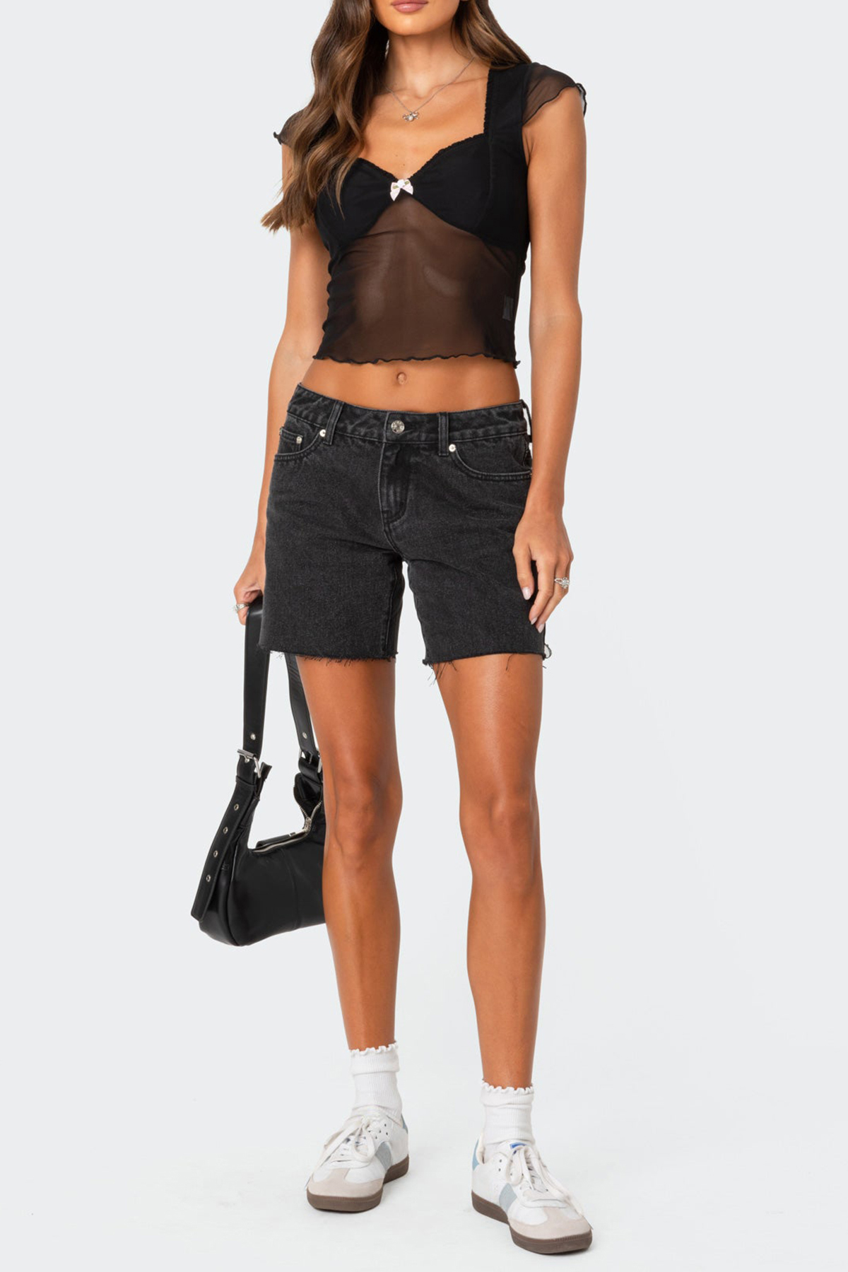 Low Rise Raw Edge Denim Shorts