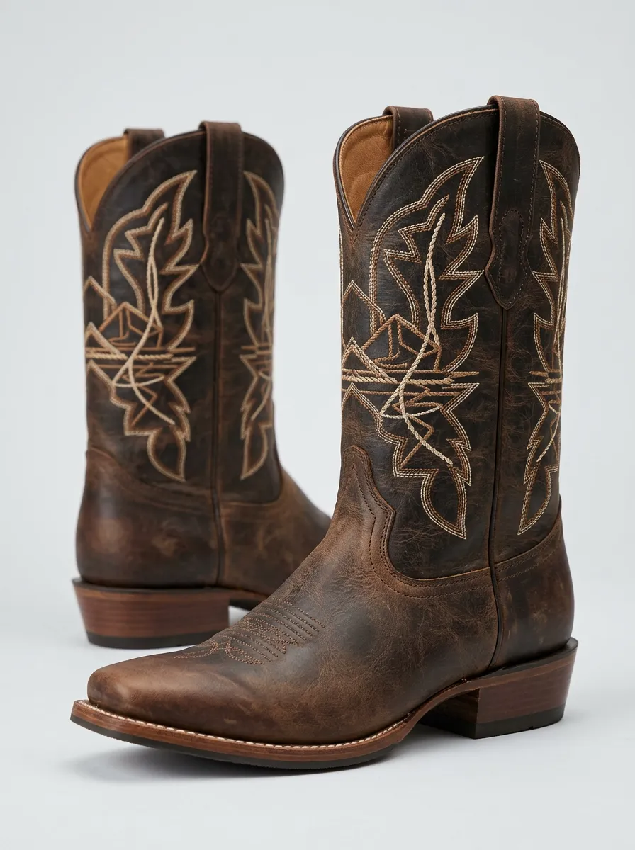 Men's Western Cowboy Embroidered Distressed Cowboy Boots