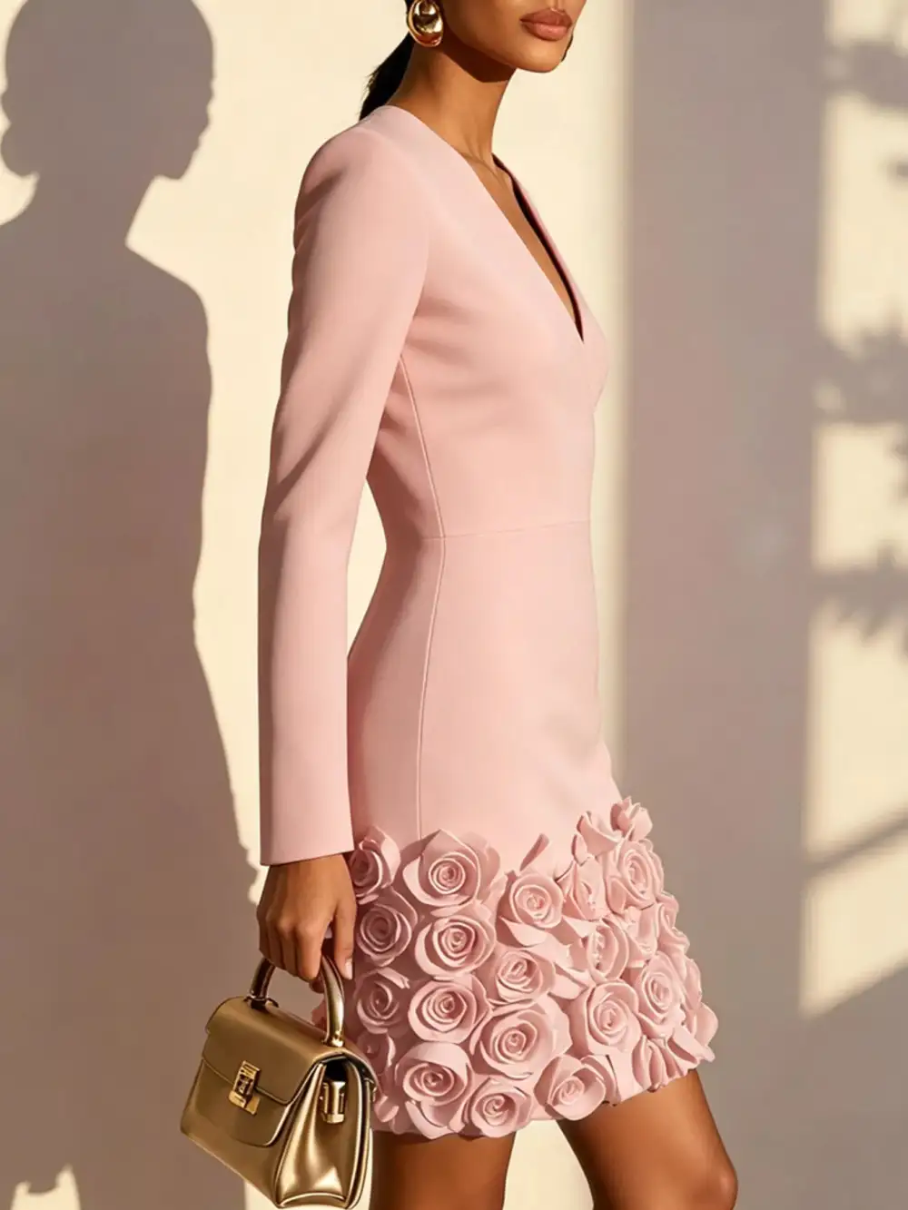 V-Neck Dress With Rose Embellishment
