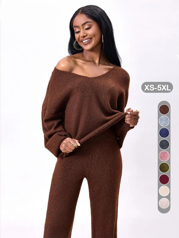 Women's Solid Color Drop Shoulder Sweater & Pants