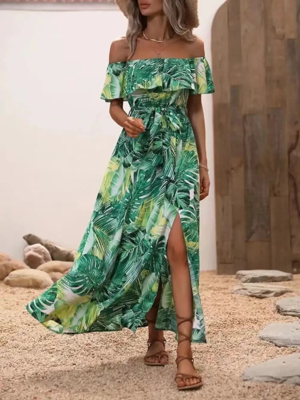 Ruffle Trim Maxi Dress