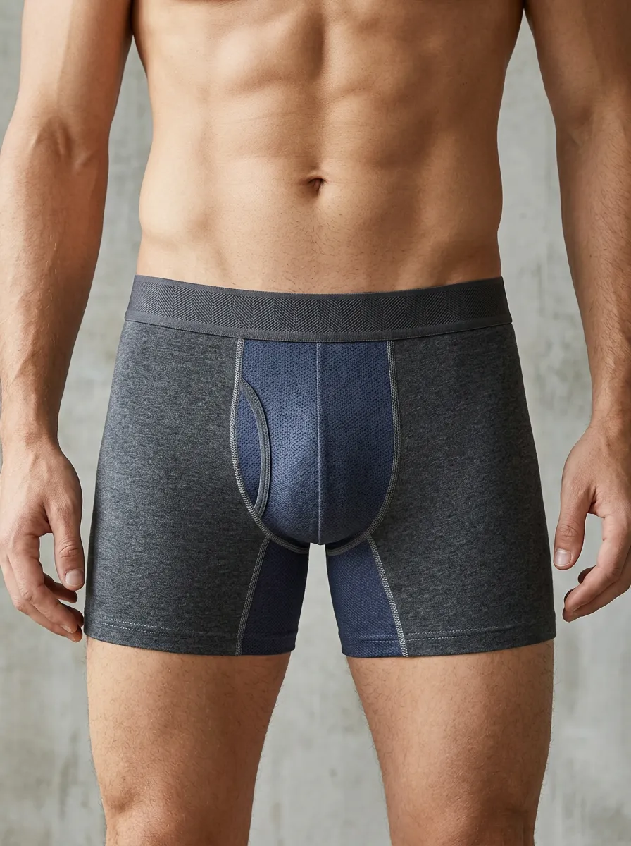 Men's Athletic Performance Two-Tone Mesh Printed Boxer Briefs