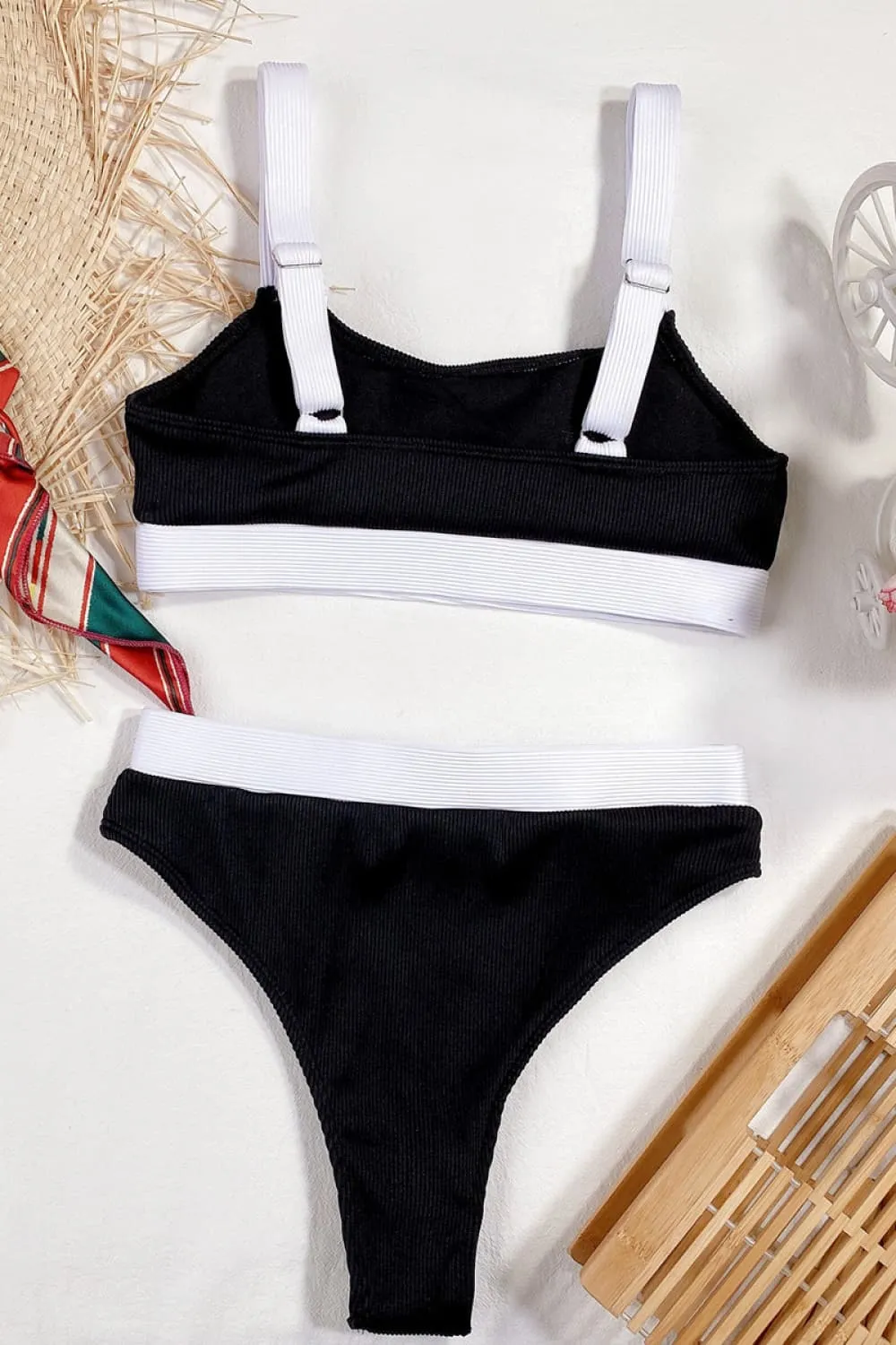 Blocked Pattern Scoop Neck Bikini Swim Set