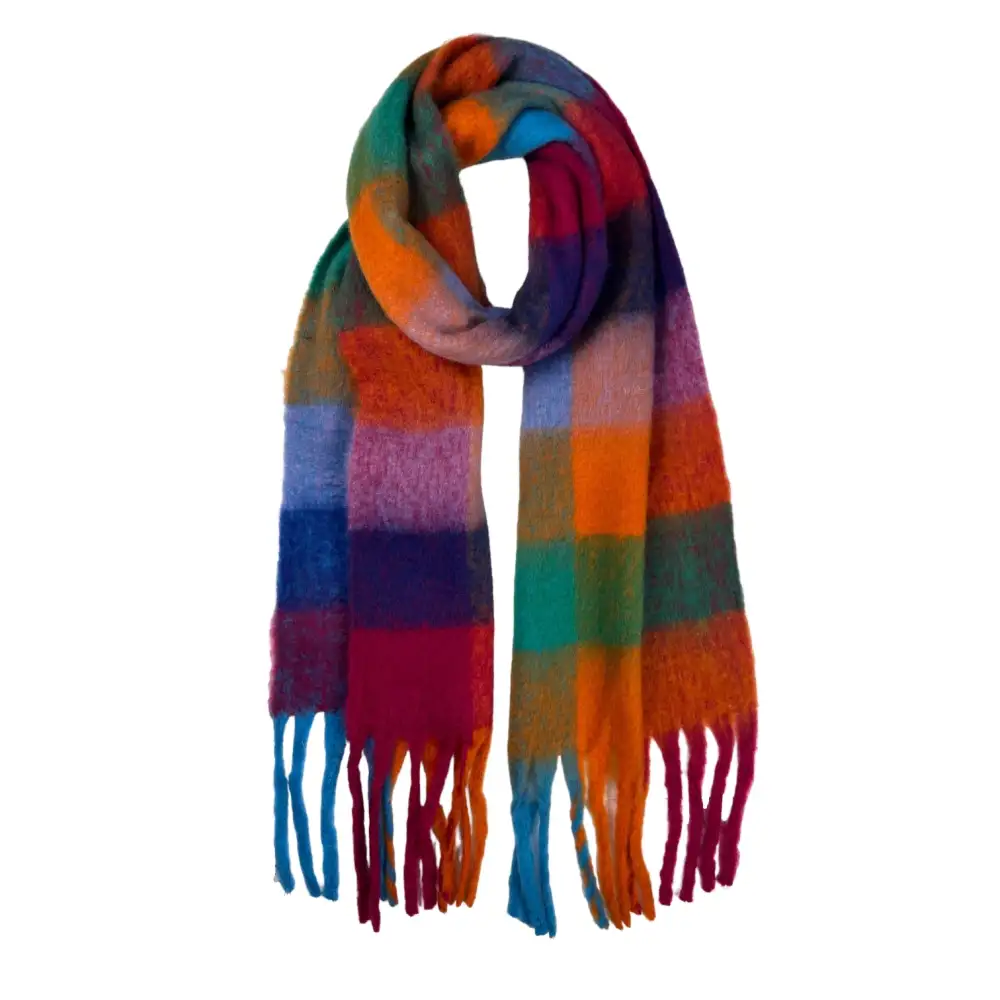 Soft Checked Tasseled Blanket Scarf