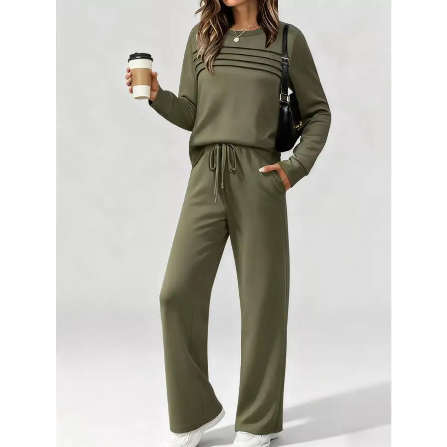 Casual Long Sleeve Top and Pants Set