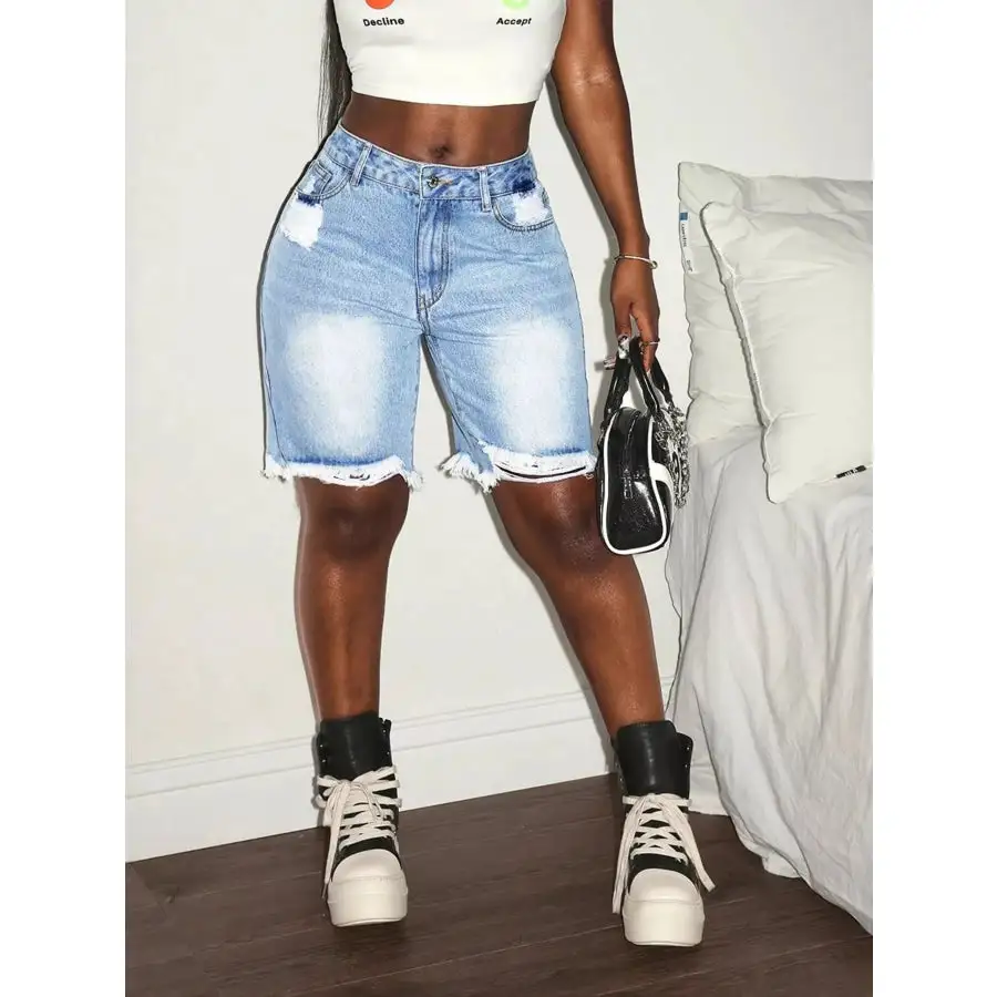 Casual Raw Hem Frayed Hem Frayed Distressed Shorts
