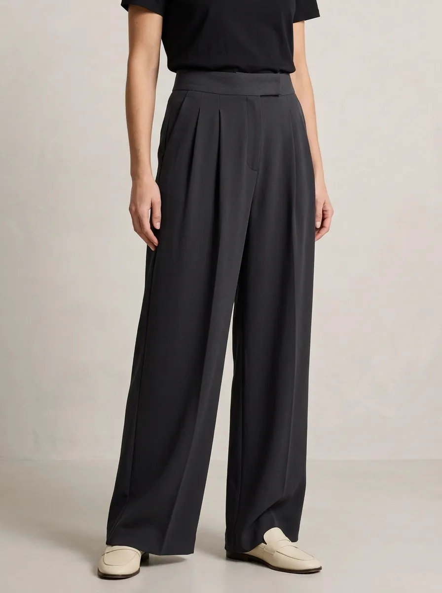 Minimal Wide-Leg Pleated Solid Women's Wide-Leg Pants