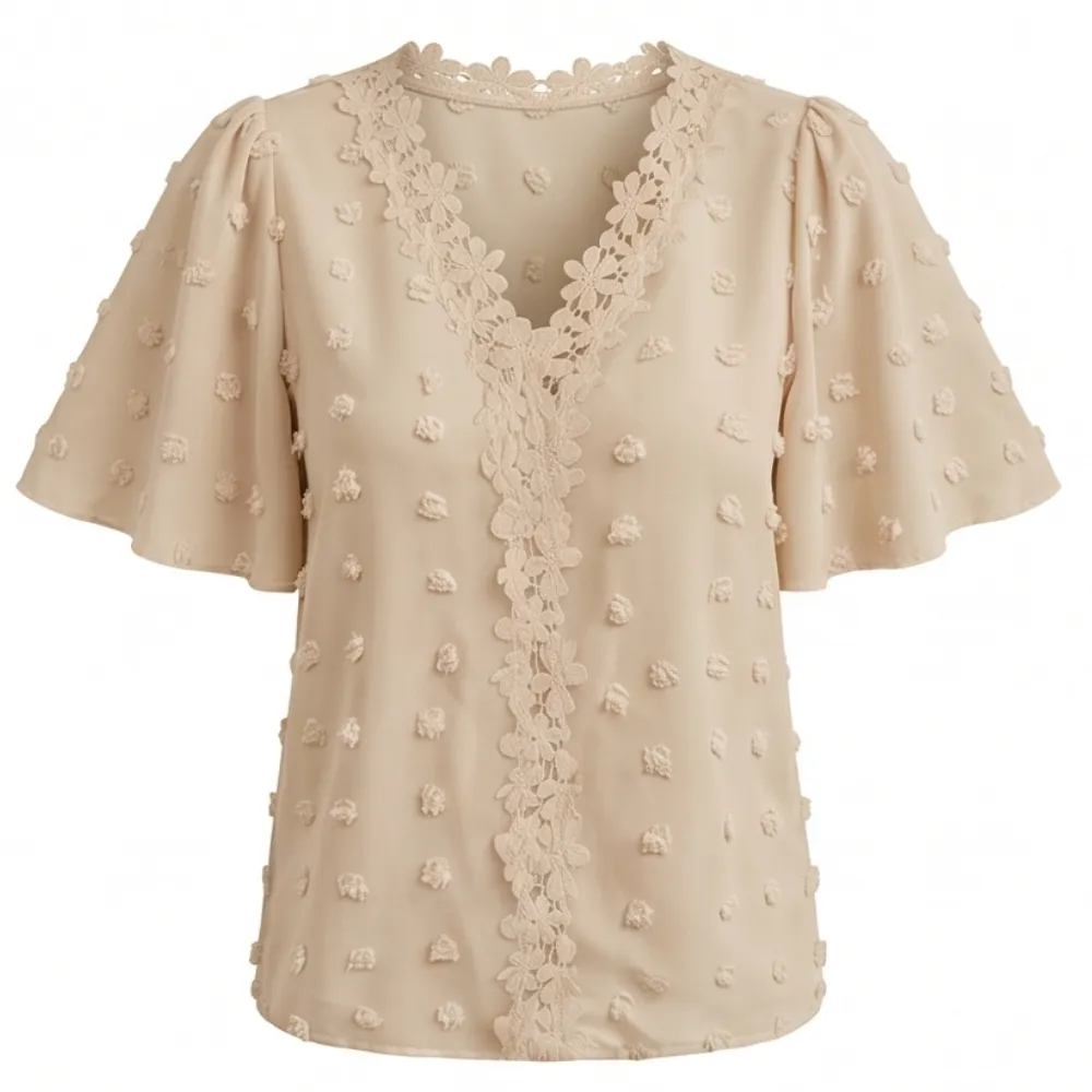Crochet Lace V Neck Blouse