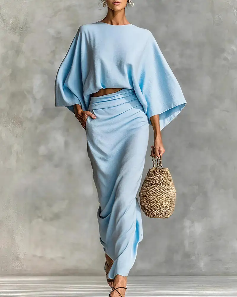 Effortless Elegance Two-Piece Draped Maxi Skirt Set