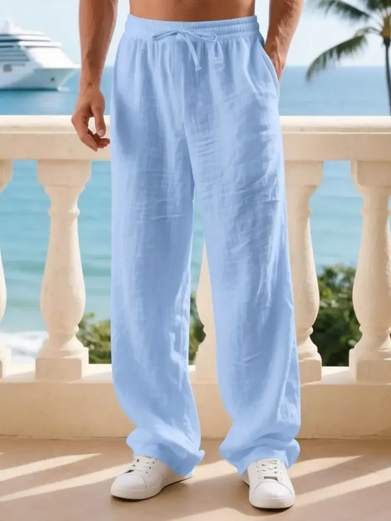 Men's classic linen casual straight-leg pants, breathable, comfortable, and stylish long pants