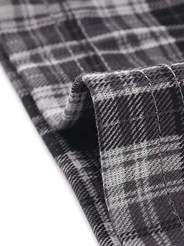 Women's Plaid Cropped Trousers Button Casual Tartan Check Work Pants