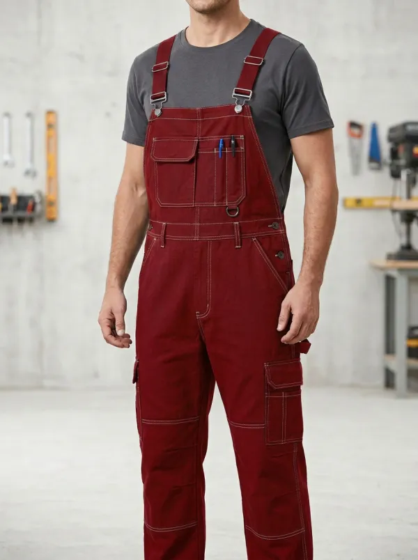 Men's Athletic Inspired Multi-Pocket Bib Work Overalls