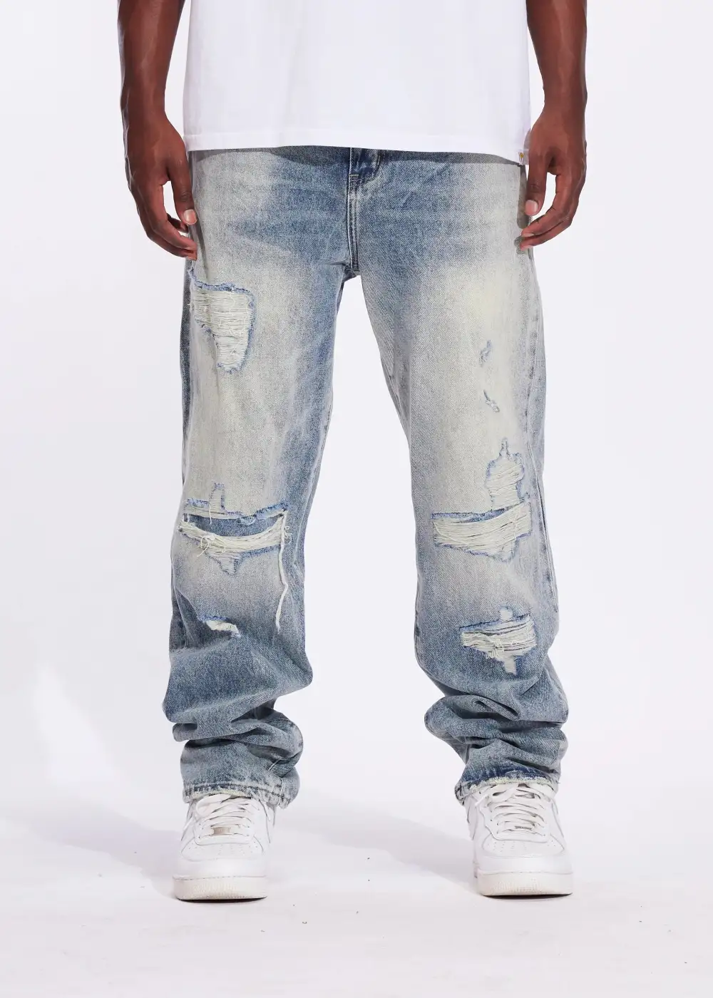Distressed Straight Leg Jeans