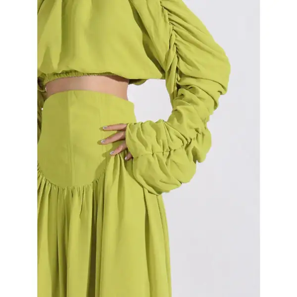 Ruched Long Sleeve Top and High Waist Skirt Set