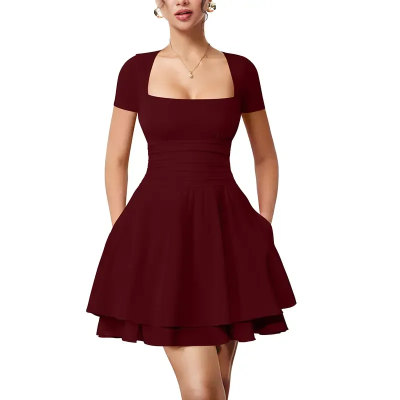 Women's square neck ruffle mini dress