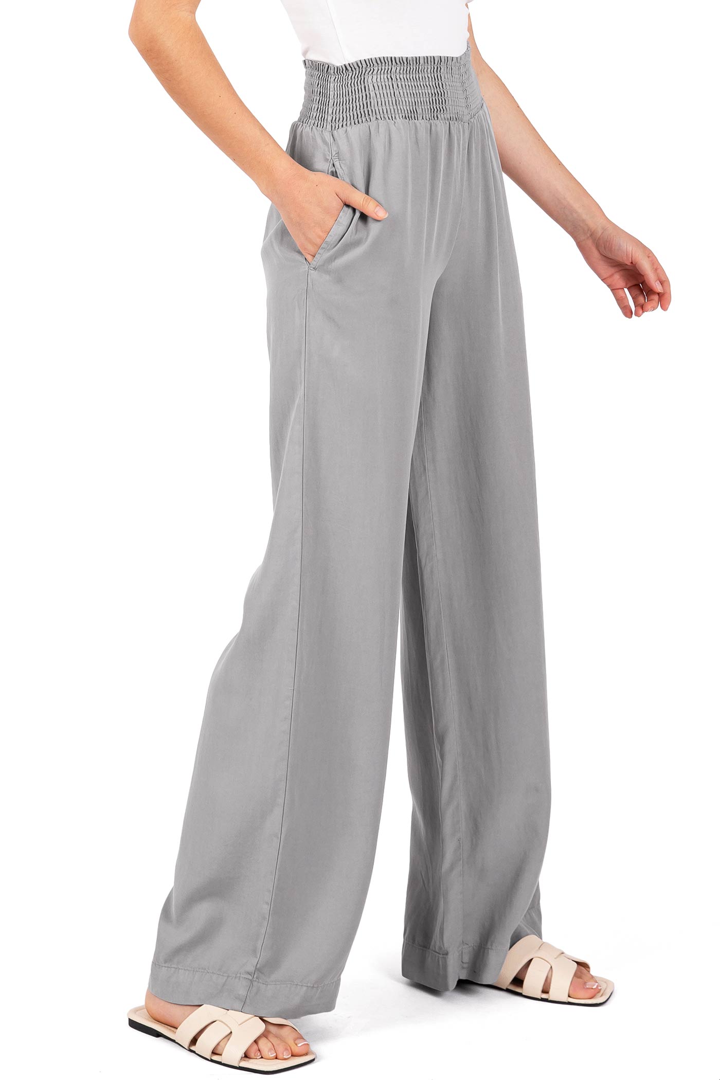 Gray Elastic - Waist Wide - Leg Pants
