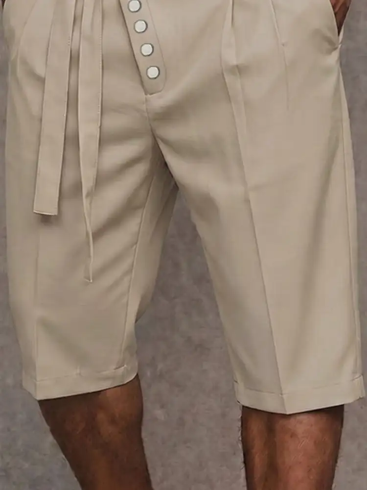 Men's Casual Tie Waist Slant Placket Suit Shorts