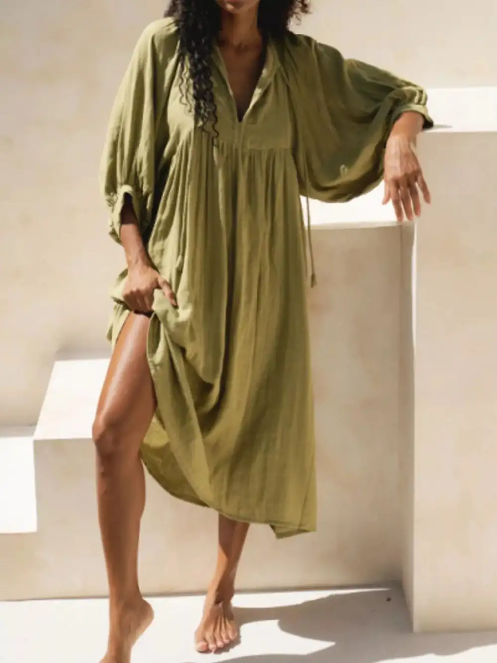 Structured Shape Tie Midi Dress
