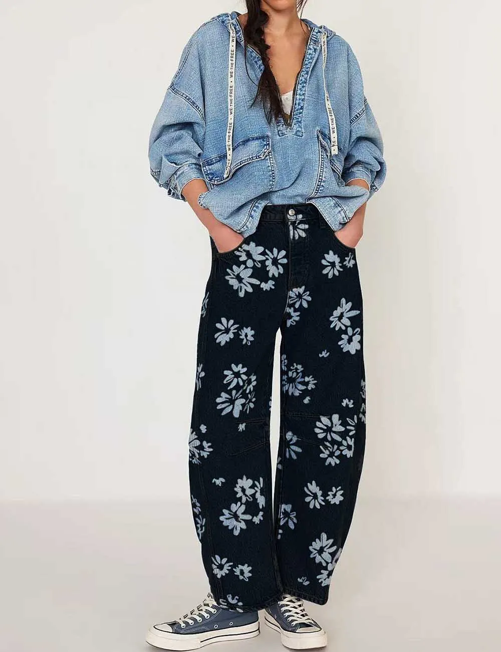 Barrel Print Jeans Daily Denim Pants