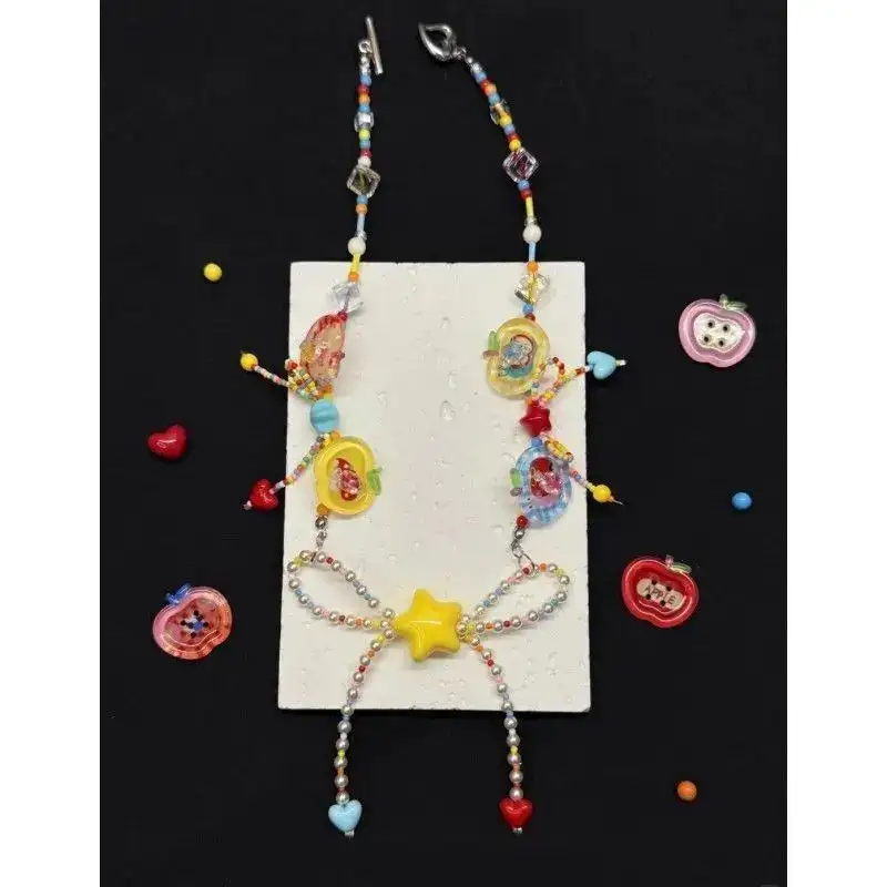 Acrylic Beaded Bow Detail Fashion Necklace