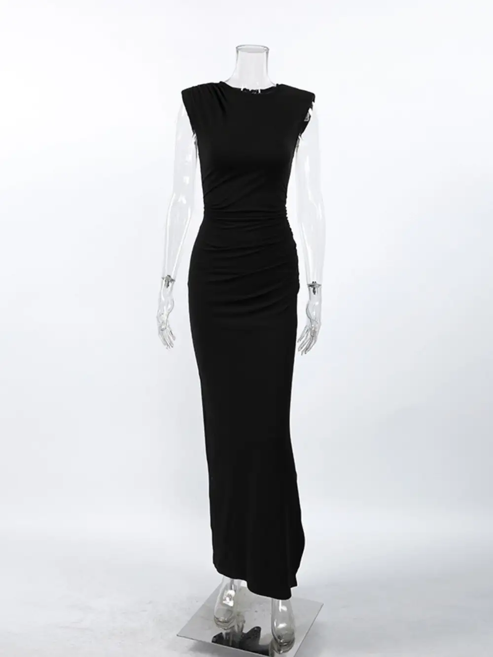 Round Neck Slit Sleeveless Maxi Dress