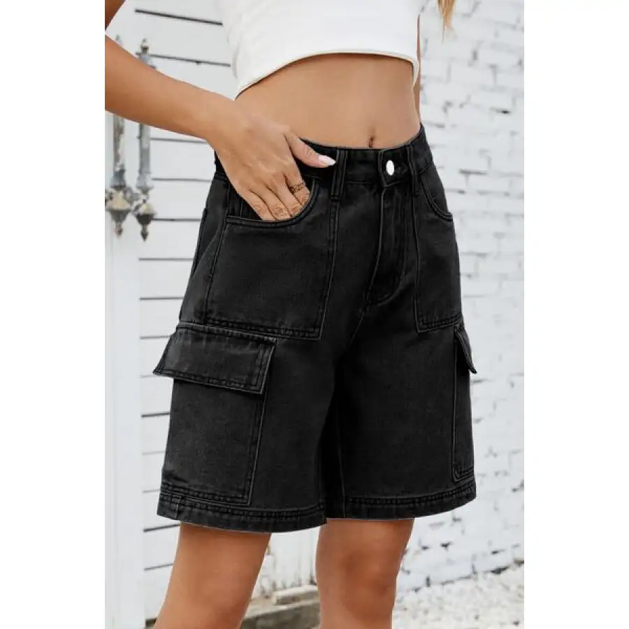 High Rise Denim Shorts with Cargo Pockets
