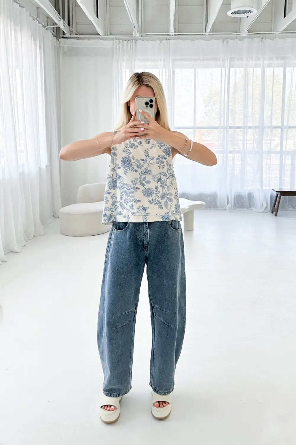 Linen Blend Printed Tank Top