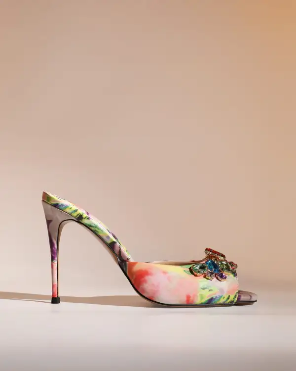 Printed Multicolor Diamond Open Toe Mules