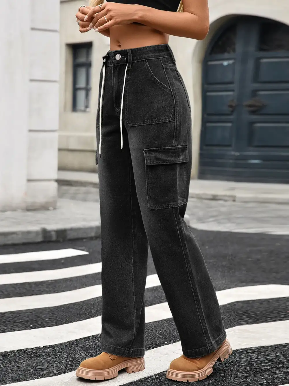 Everyday Drawstring Wide Leg Jeans