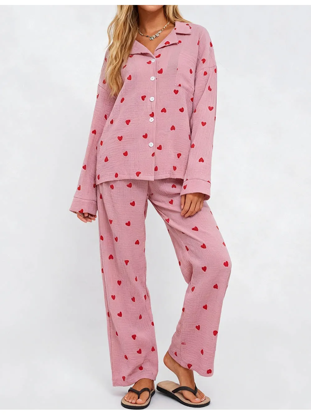 Valentine Heart Long Sleeves Top and Pants Pajama Set