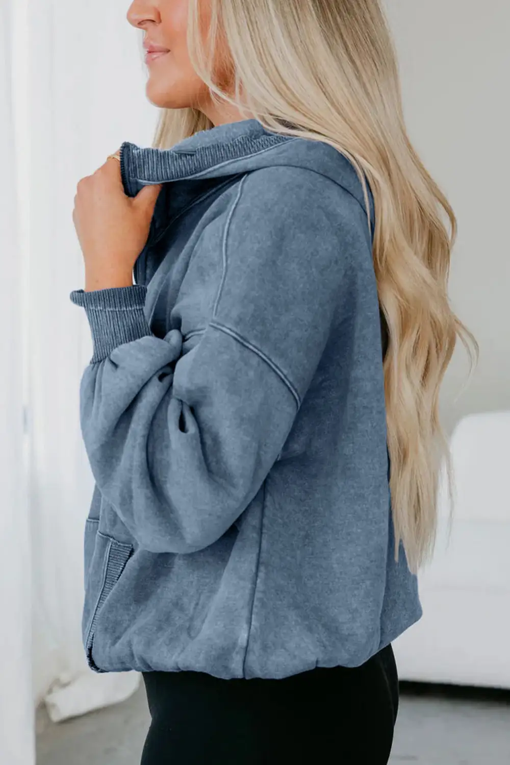 Easygoing Relaxed Mineral Wash Pocket Detail Zip Detail Hoodie