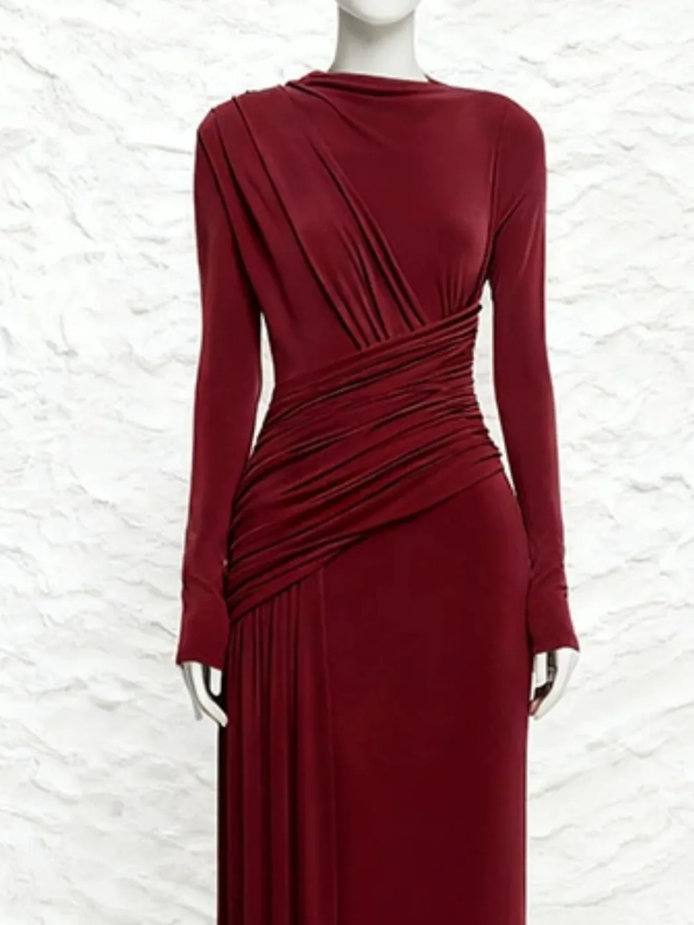 Drape Ruched Long Sleeve Maxi Dress