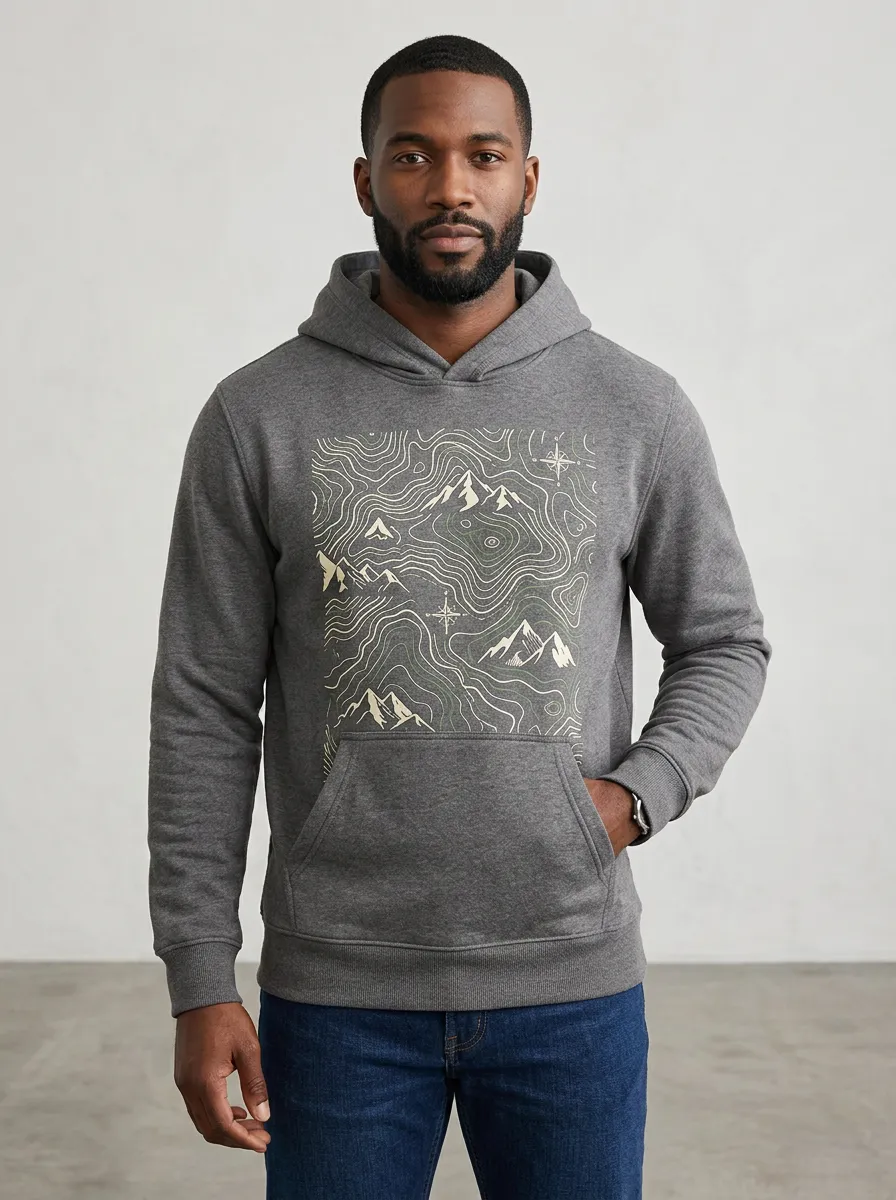 Men's Ridge Hiking Outdoor Explorer Topographic Mountain Graphic Hoodie