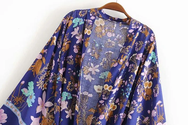 Floral Print Bat Sleeve Kimono Dress