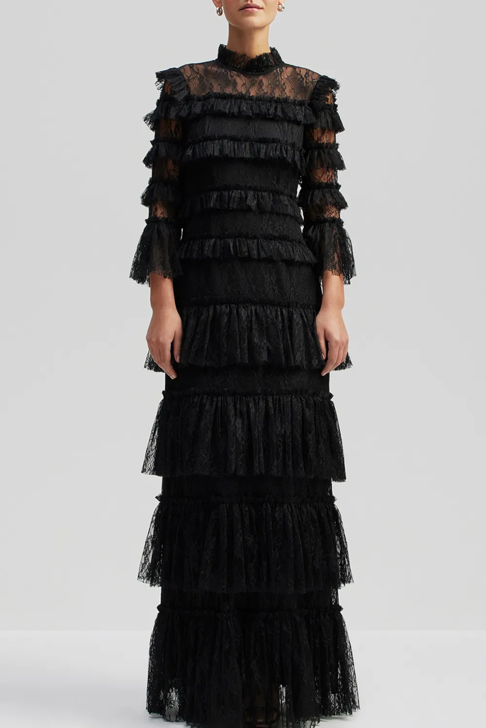 Tiered Ruffled Lace Maxi Dress