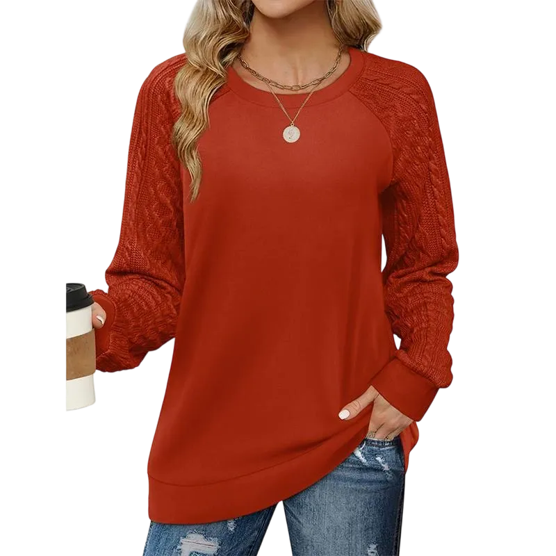 Women's crew neck cable knit sweater with long sleeves