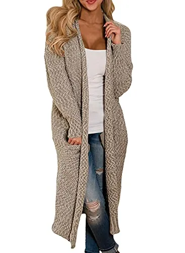 Womens Solid Casual Cozy Knit Open Front Long Cardigan Sweater