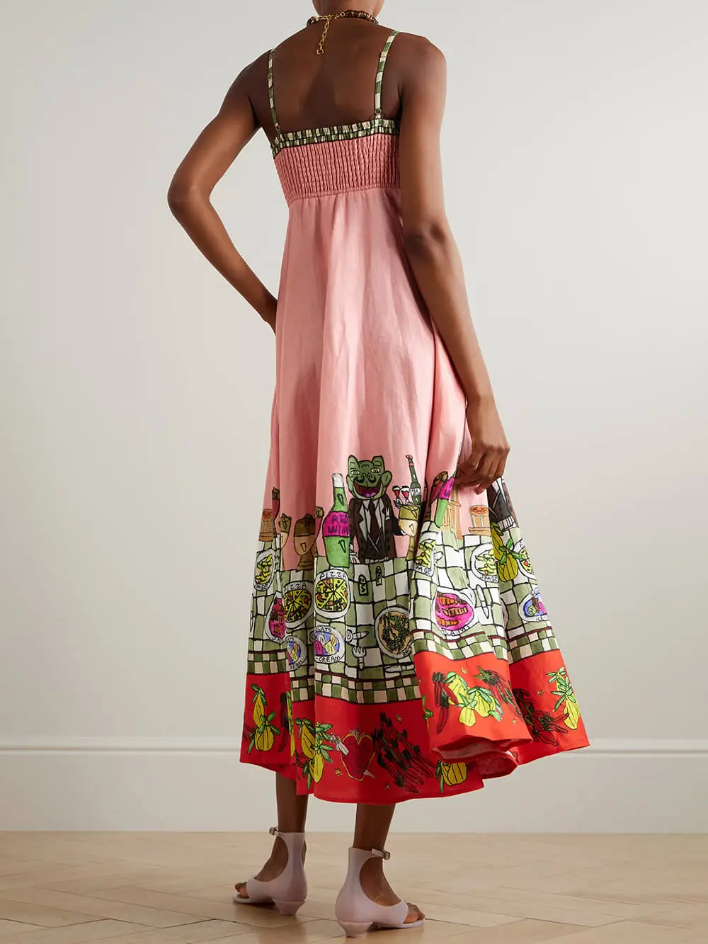 Print Off Shoulder Linen Midi Dress