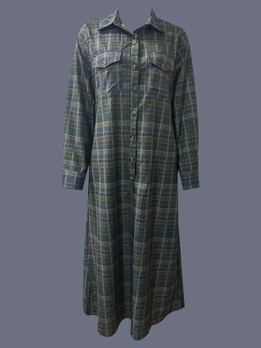 Plaid Button Front Maxi Dress