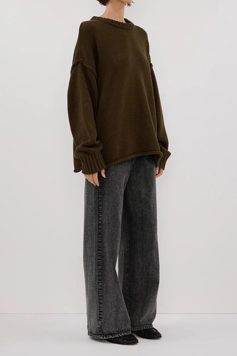 OLIVE LONGLINE KNIT JUMPER