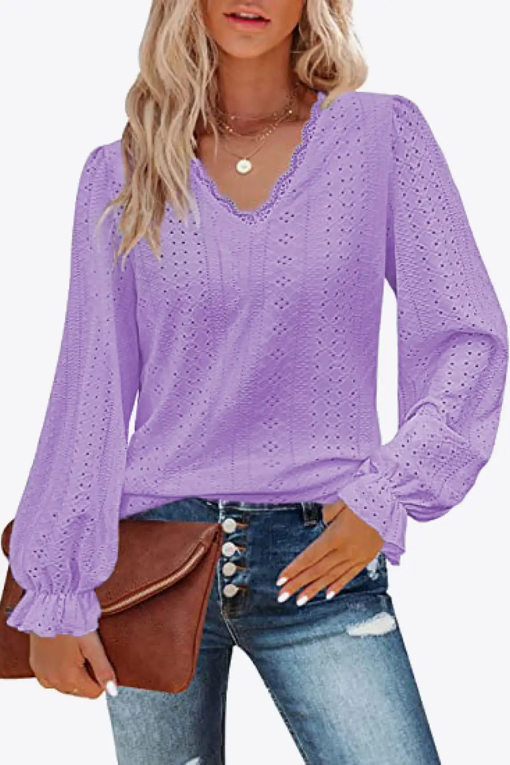 Everyday Soft Eyelet V-Neck Blouse