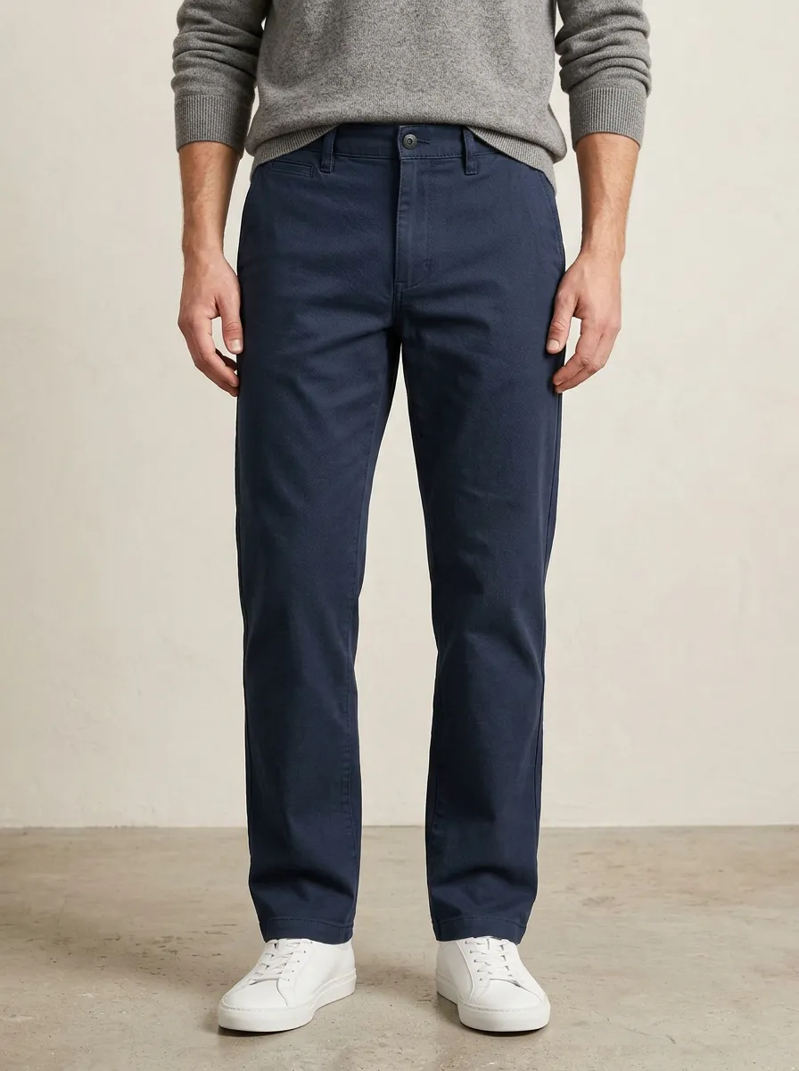 Men's Casual Navy Blue Solid Cotton Chino Pants