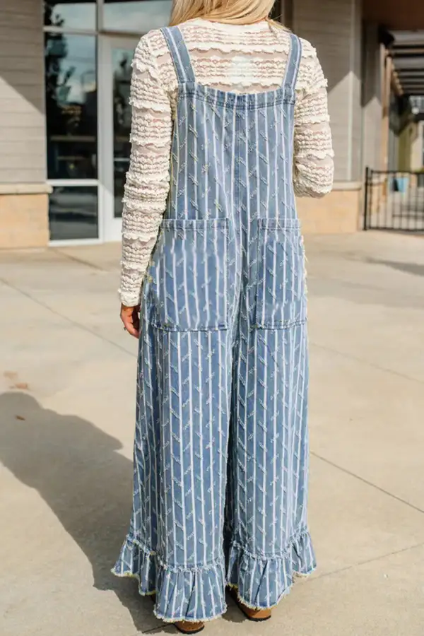 Striped Ruffled Wide Leg Jumpsuit