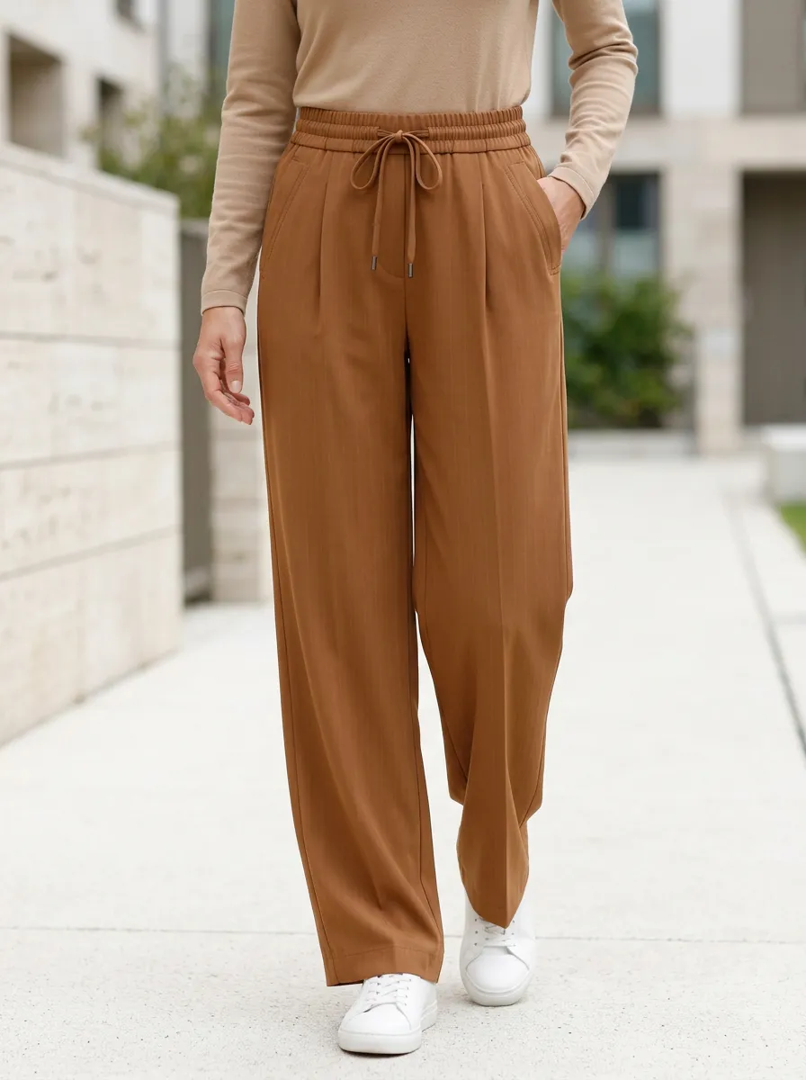 Women's Pinstripe Drawstring Wide-Leg Casual Pants
