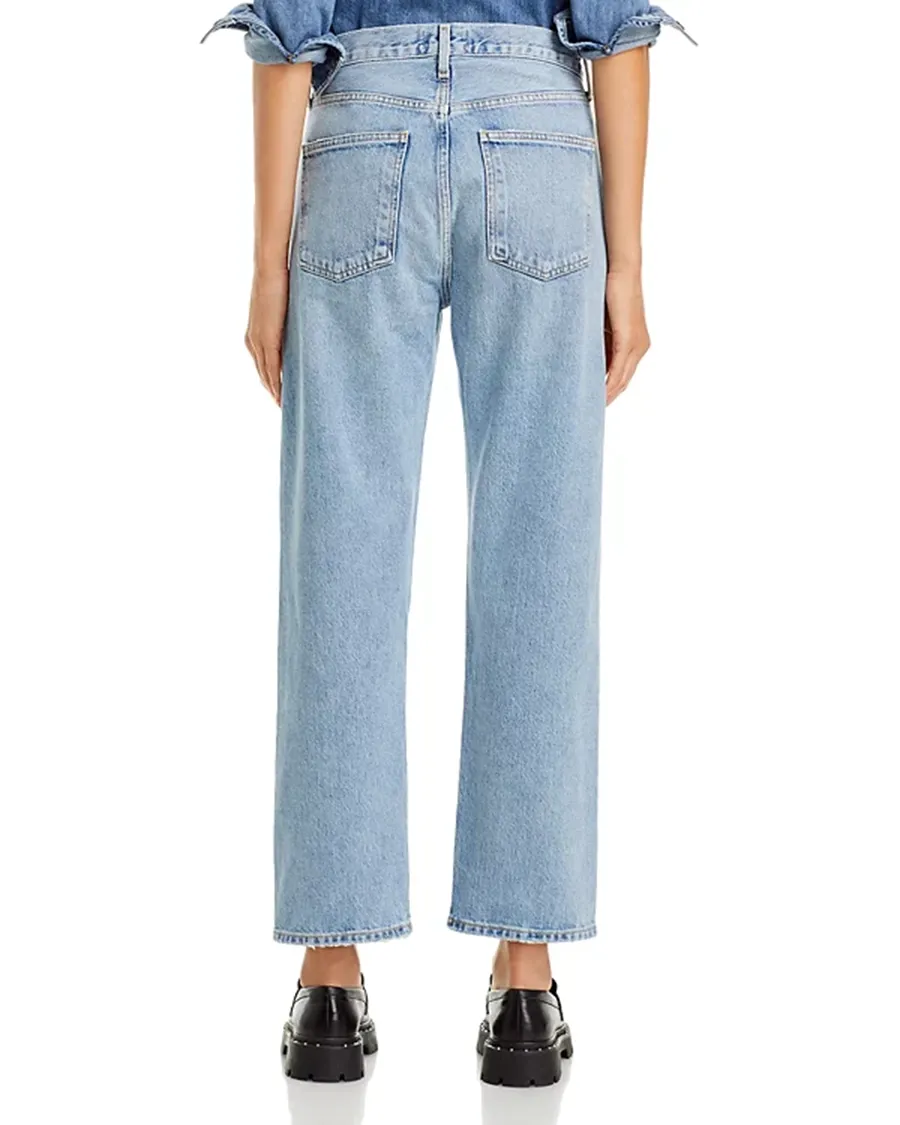 Ripped High Rise Straight Jeans in Threadbare